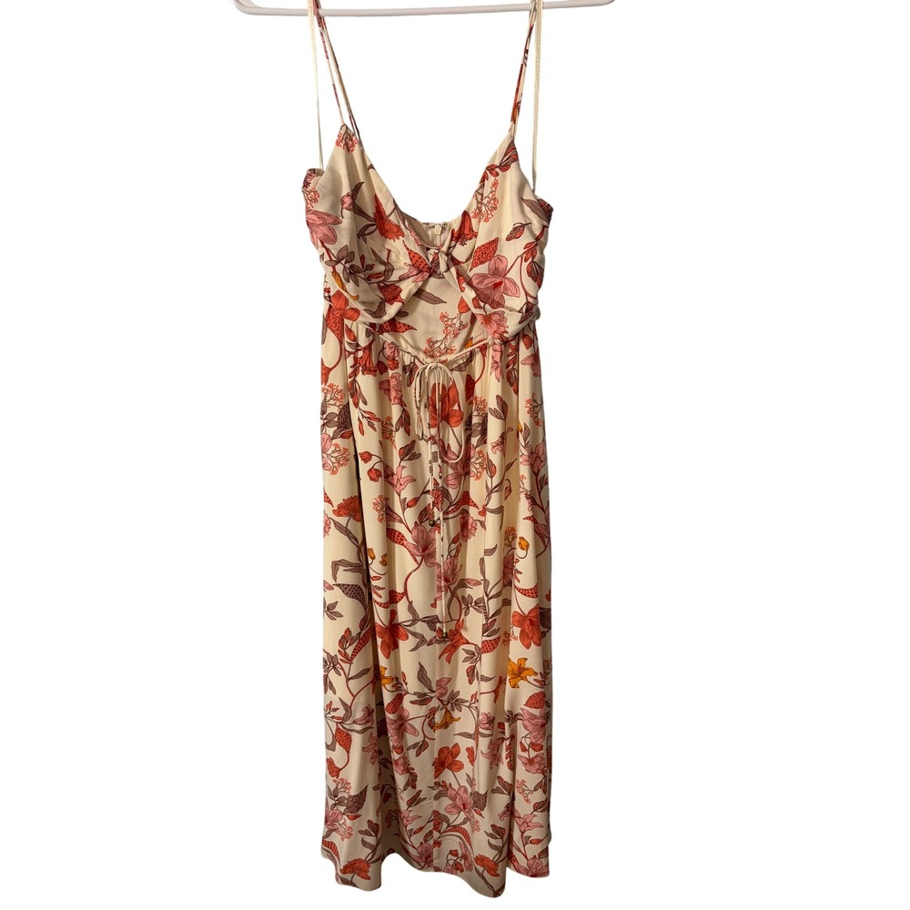 Petal + Pup Floral Knot Front Midi Dress Cream Terracotta Size 6 Summer Boho